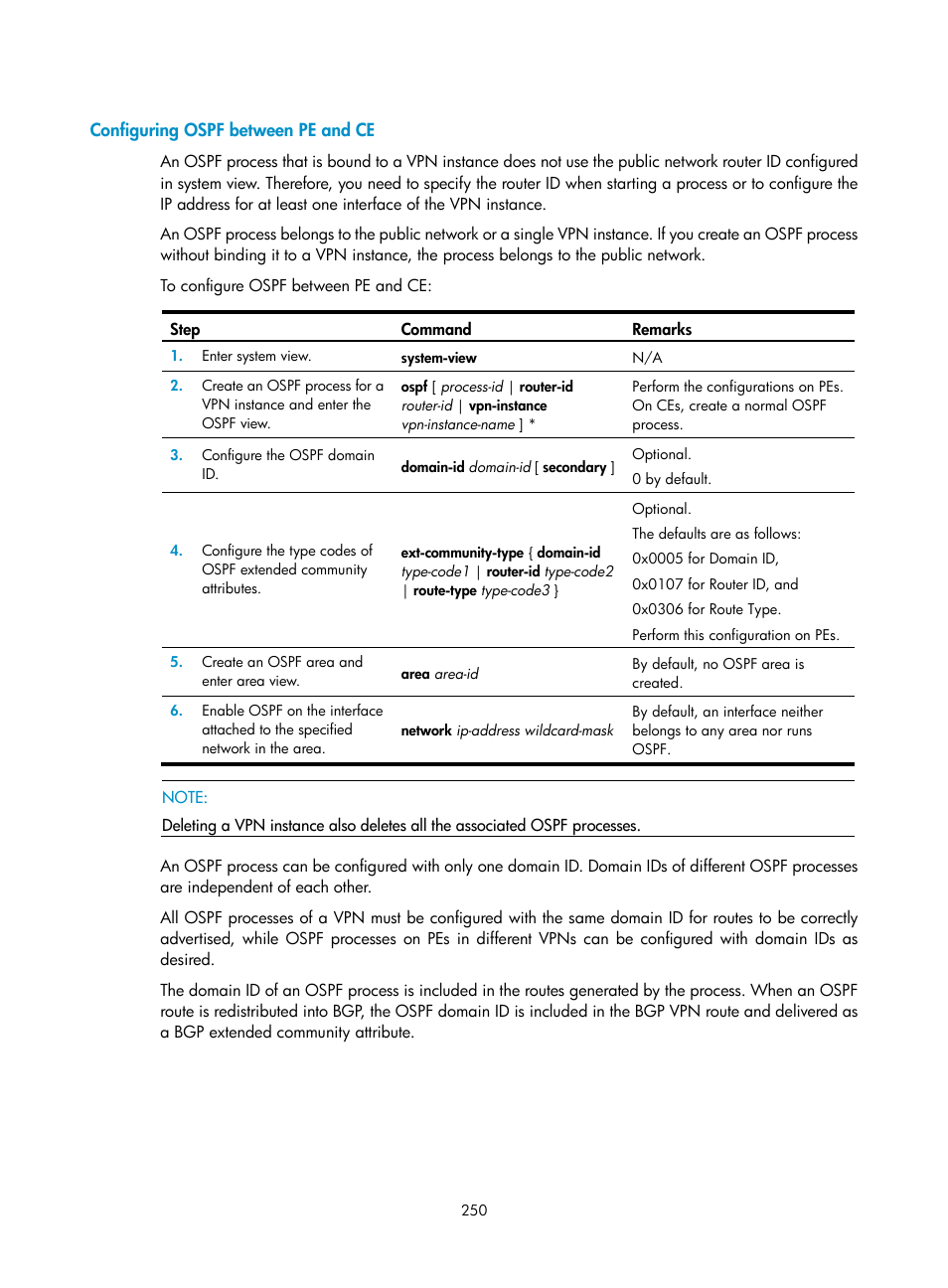 Configuring ospf between pe and ce | H3C Technologies H3C SR8800 User Manual | Page 261 / 410