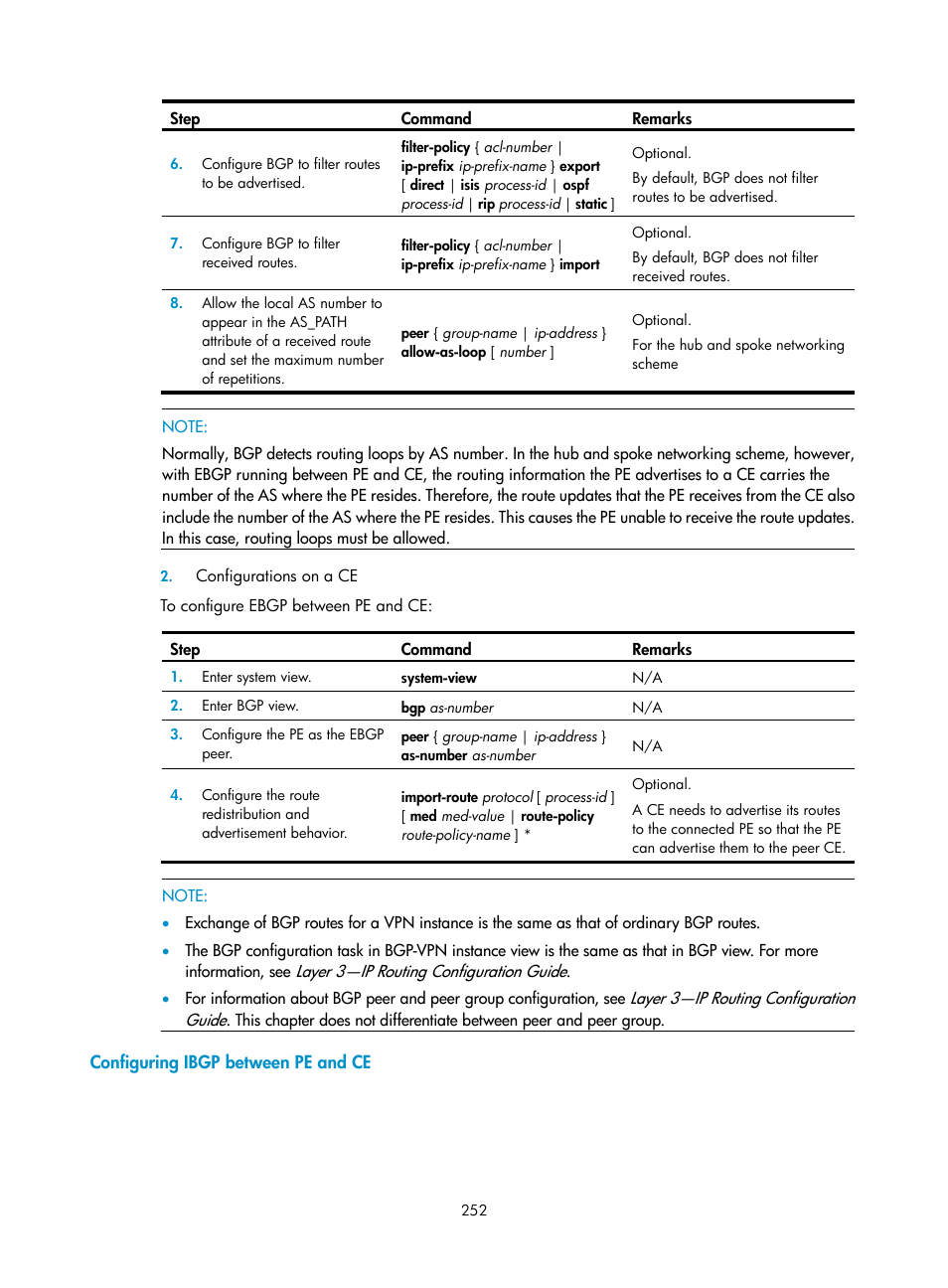 Configuring ibgp between pe and ce | H3C Technologies H3C SR8800 User Manual | Page 263 / 410