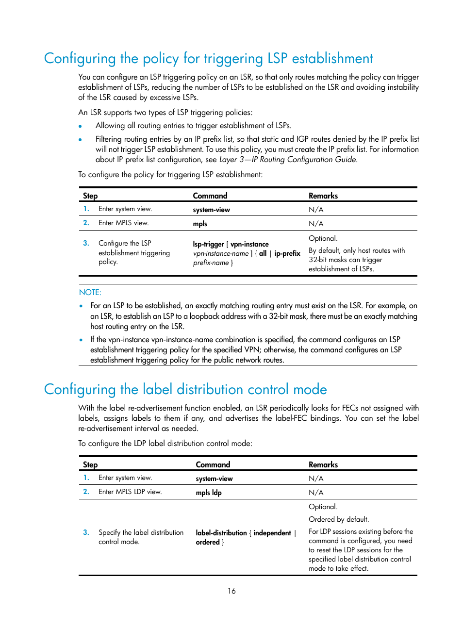 Configuring the label distribution control mode | H3C Technologies H3C SR8800 User Manual | Page 27 / 410