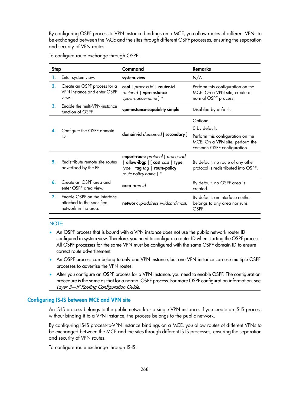 Configuring is-is between mce and vpn site | H3C Technologies H3C SR8800 User Manual | Page 279 / 410