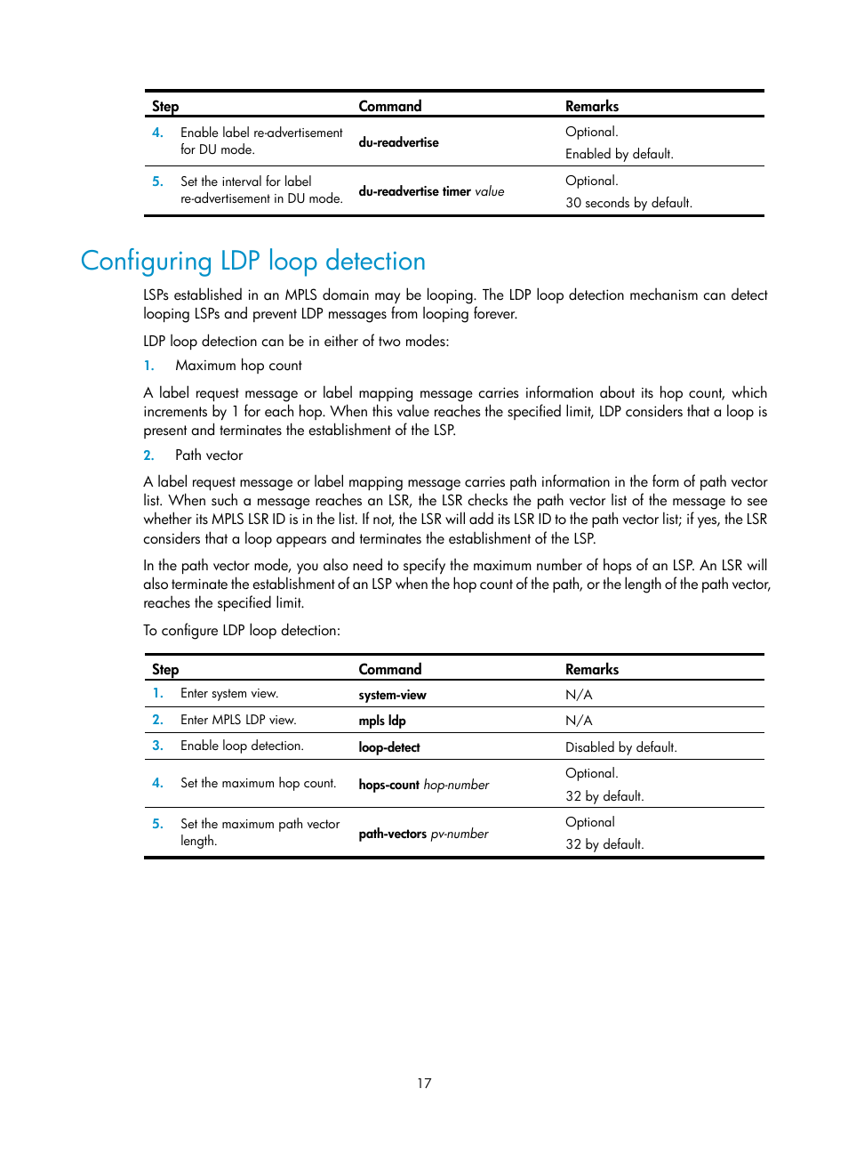 Configuring ldp loop detection | H3C Technologies H3C SR8800 User Manual | Page 28 / 410