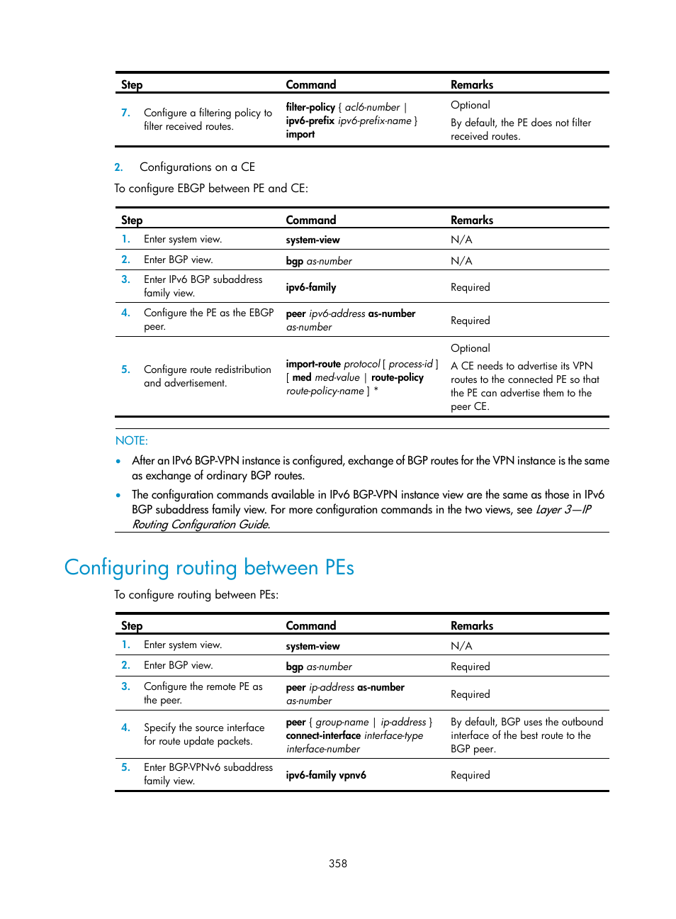 Configuring routing between pes | H3C Technologies H3C SR8800 User Manual | Page 369 / 410