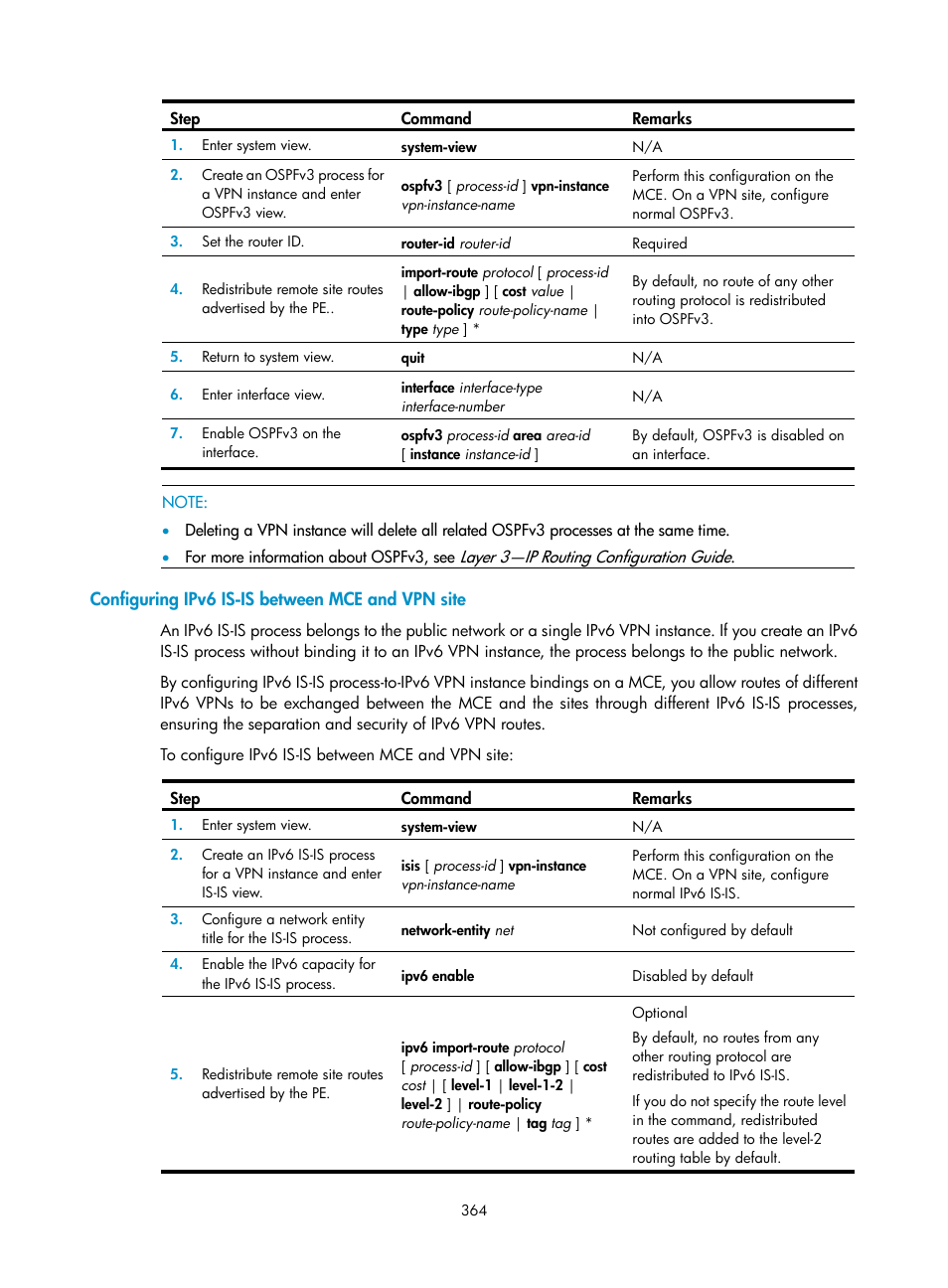 Configuring ipv6 is-is between mce and vpn site | H3C Technologies H3C SR8800 User Manual | Page 375 / 410