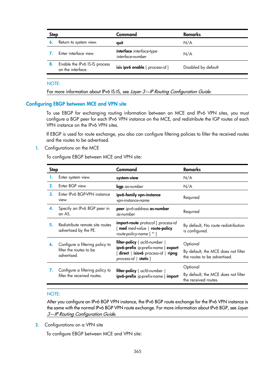 Configuring ebgp between mce and vpn site | H3C Technologies H3C SR8800 User Manual | Page 376 / 410