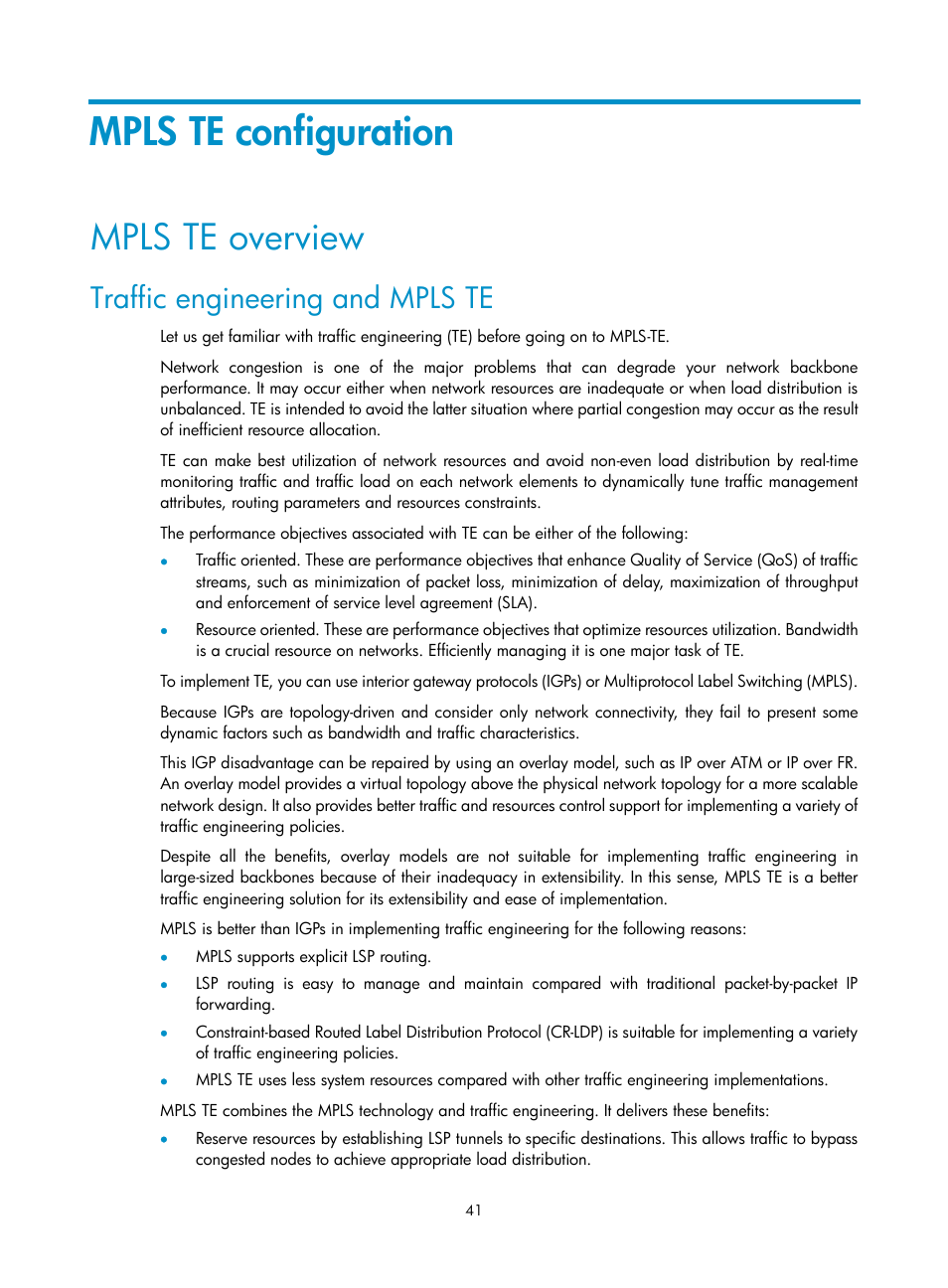 Mpls te configuration, Mpls te overview, Traffic engineering and mpls te | H3C Technologies H3C SR8800 User Manual | Page 52 / 410