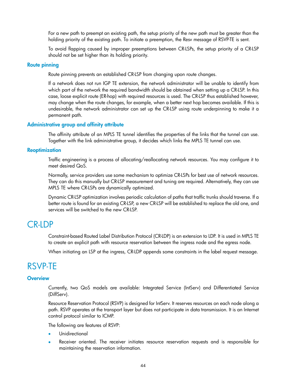 Route pinning, Administrative group and affinity attribute, Reoptimization | Cr-ldp, Rsvp-te, Overview | H3C Technologies H3C SR8800 User Manual | Page 55 / 410