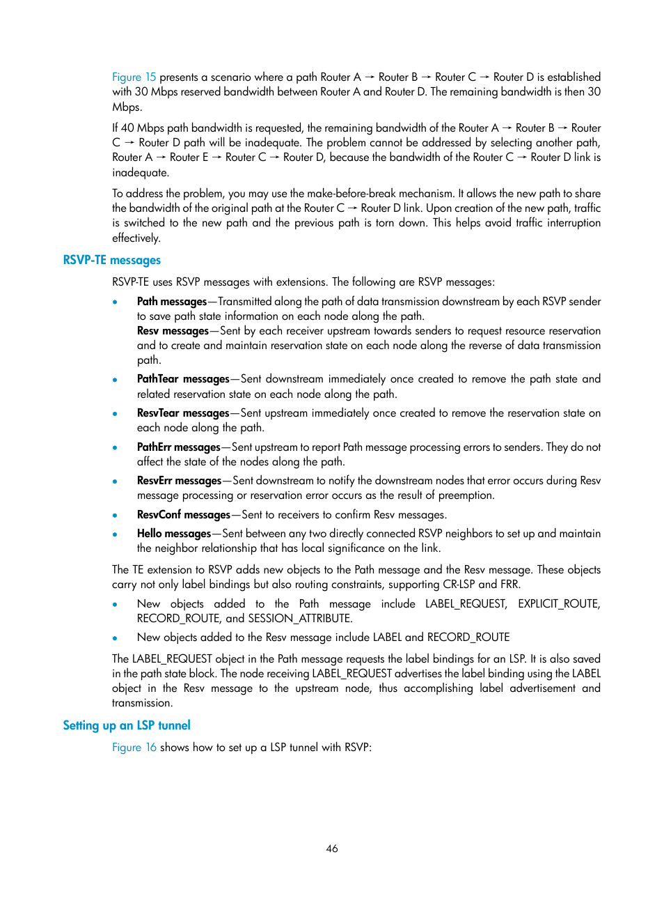 Rsvp-te messages, Setting up an lsp tunnel | H3C Technologies H3C SR8800 User Manual | Page 57 / 410
