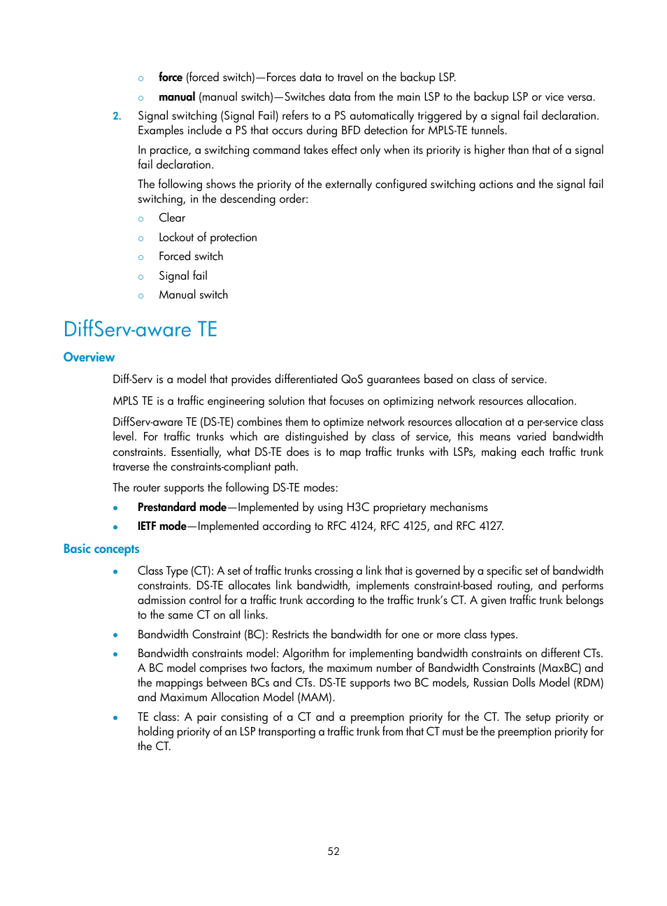 Diffserv-aware te, Overview, Basic concepts | H3C Technologies H3C SR8800 User Manual | Page 63 / 410