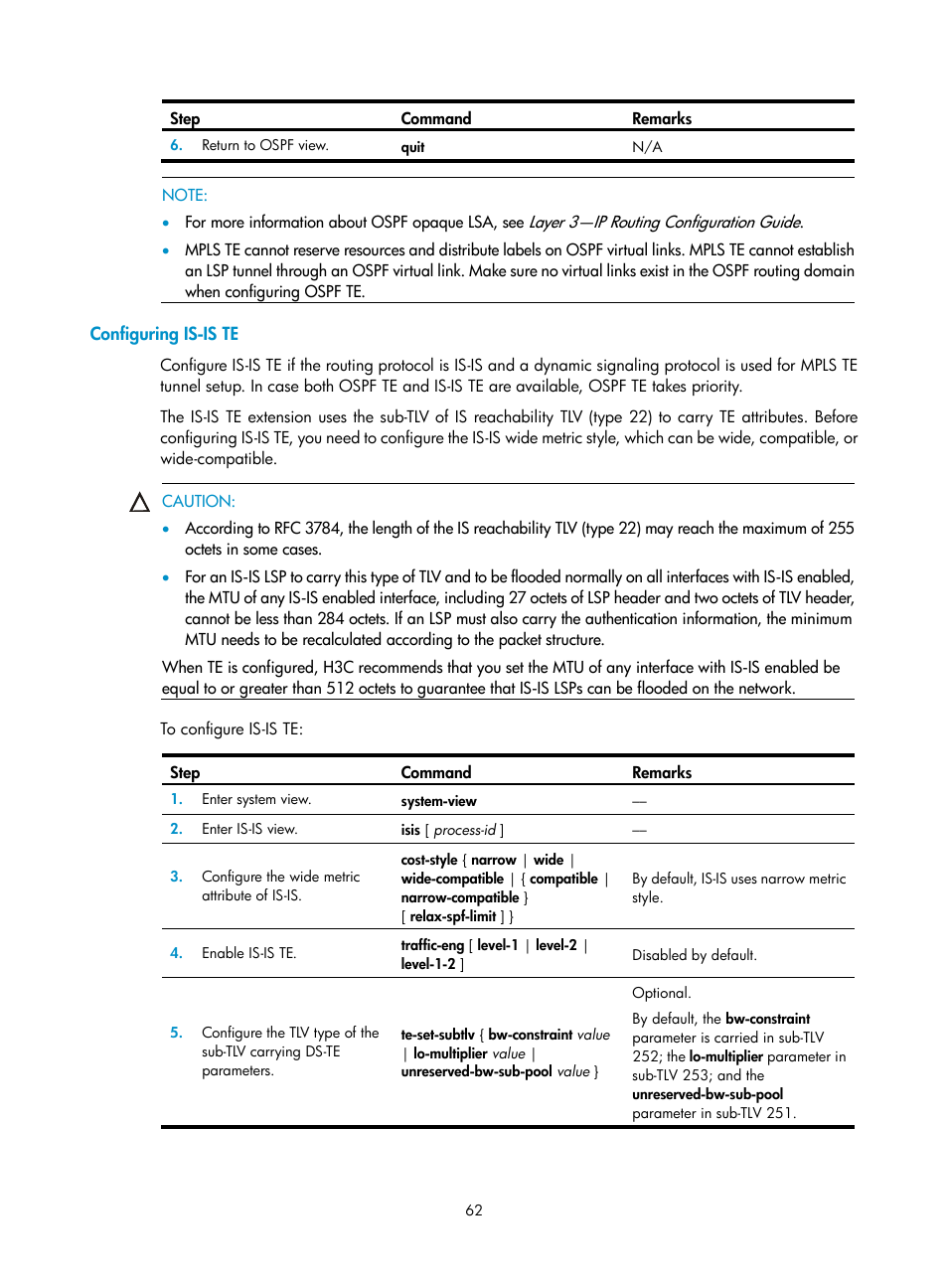 Configuring is-is te | H3C Technologies H3C SR8800 User Manual | Page 73 / 410