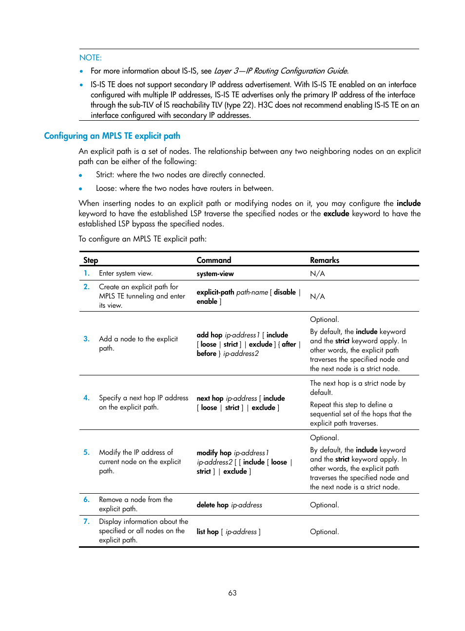 Configuring an mpls te explicit path | H3C Technologies H3C SR8800 User Manual | Page 74 / 410