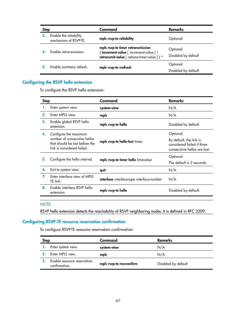 Configuring the rsvp hello extension | H3C Technologies H3C SR8800 User Manual | Page 78 / 410