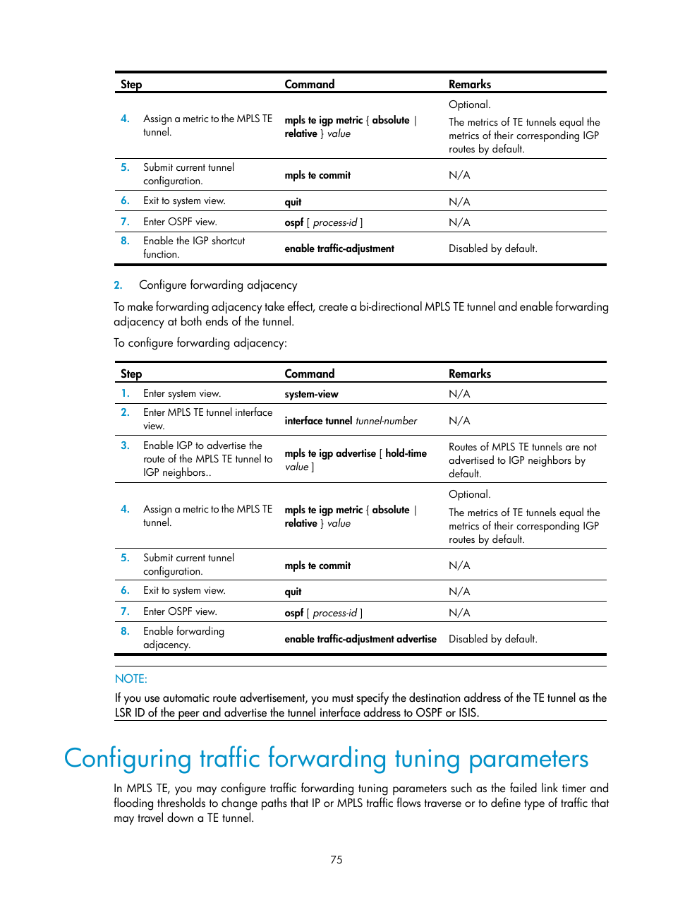 Configuring traffic forwarding tuning parameters | H3C Technologies H3C SR8800 User Manual | Page 86 / 410