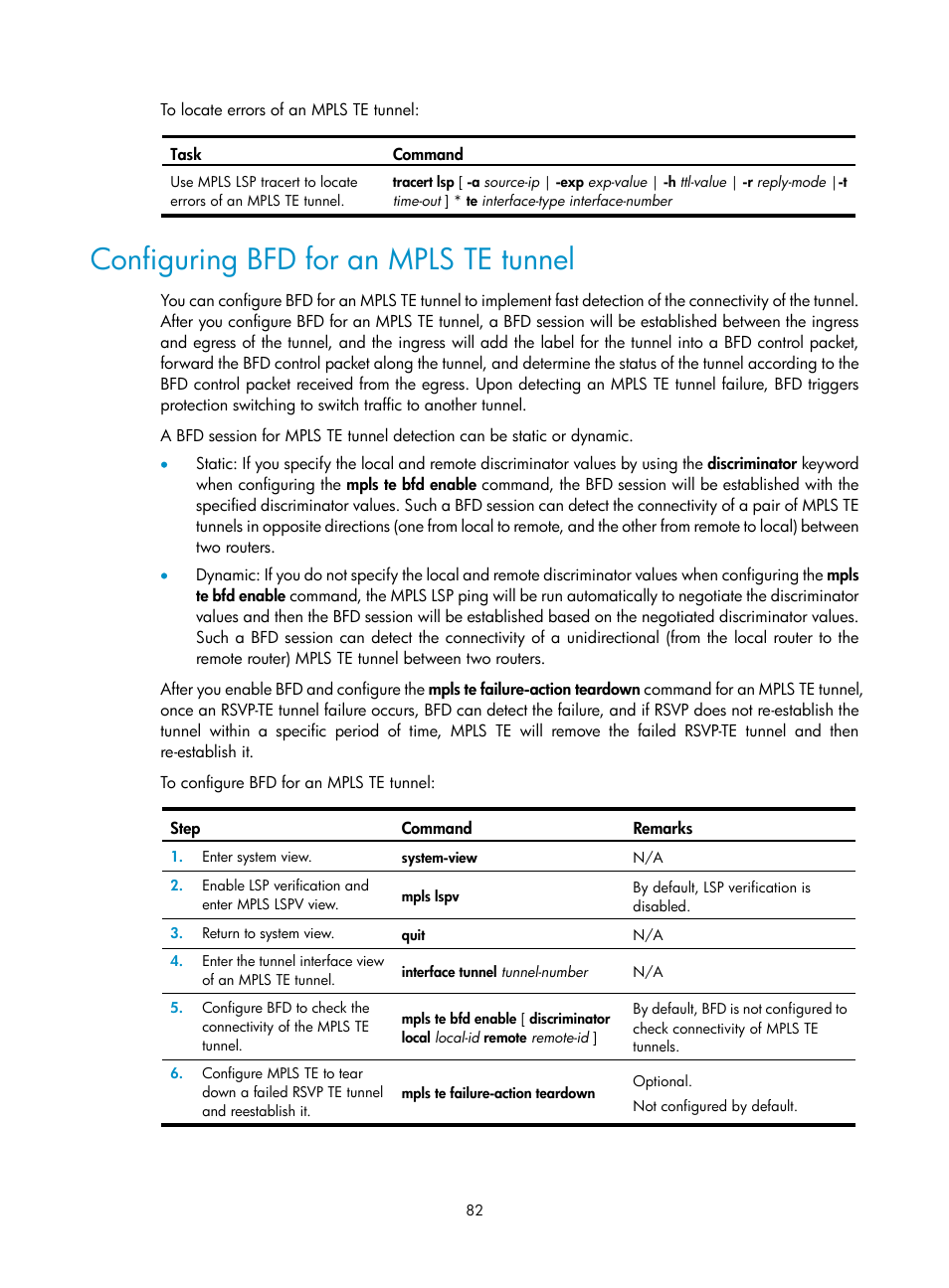 Configuring bfd for an mpls te tunnel | H3C Technologies H3C SR8800 User Manual | Page 93 / 410