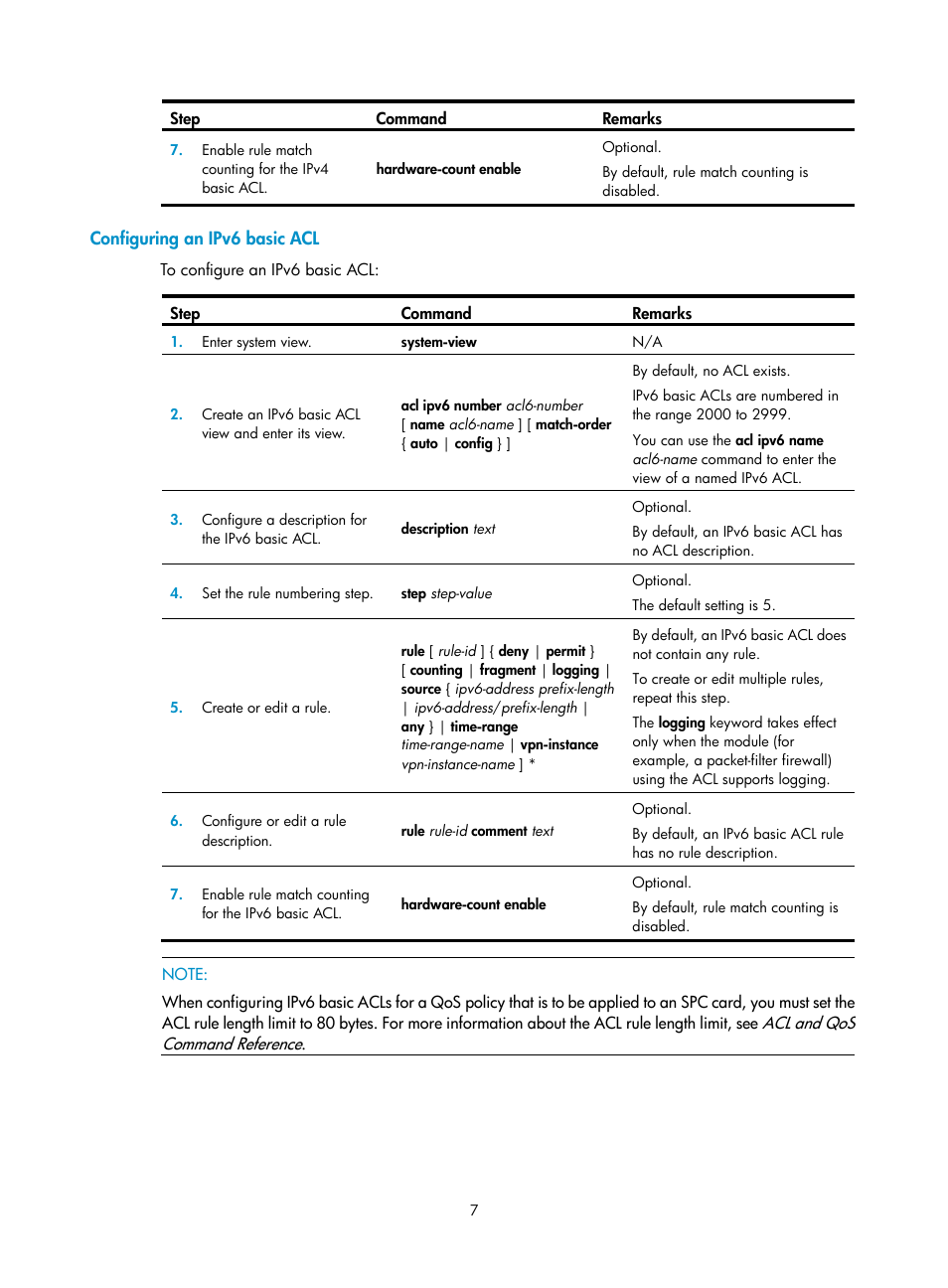 Configuring an ipv6 basic acl | H3C Technologies H3C SR8800 User Manual | Page 16 / 108