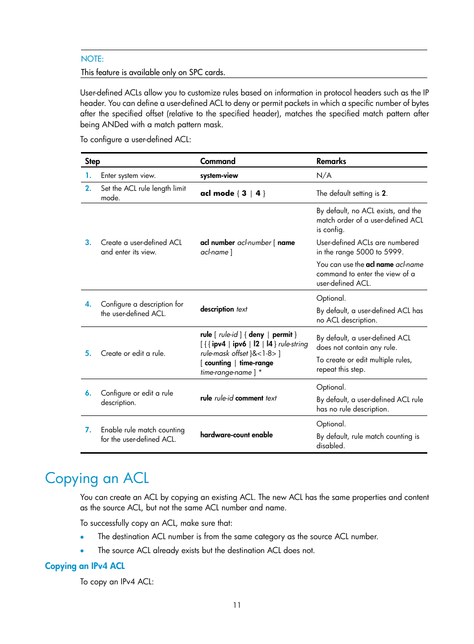 Copying an acl, Copying an ipv4 acl | H3C Technologies H3C SR8800 User Manual | Page 20 / 108