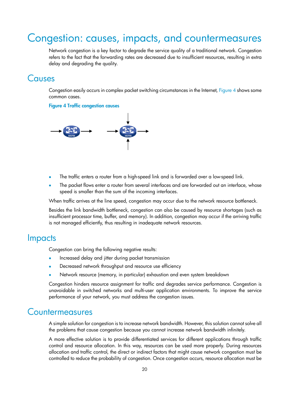 Congestion: causes, impacts, and countermeasures, Causes, Impacts | Countermeasures | H3C Technologies H3C SR8800 User Manual | Page 29 / 108