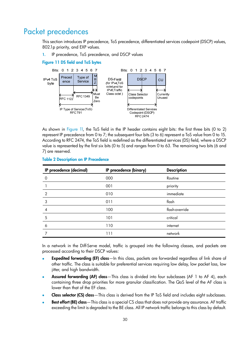 Packet precedences | H3C Technologies H3C SR8800 User Manual | Page 39 / 108