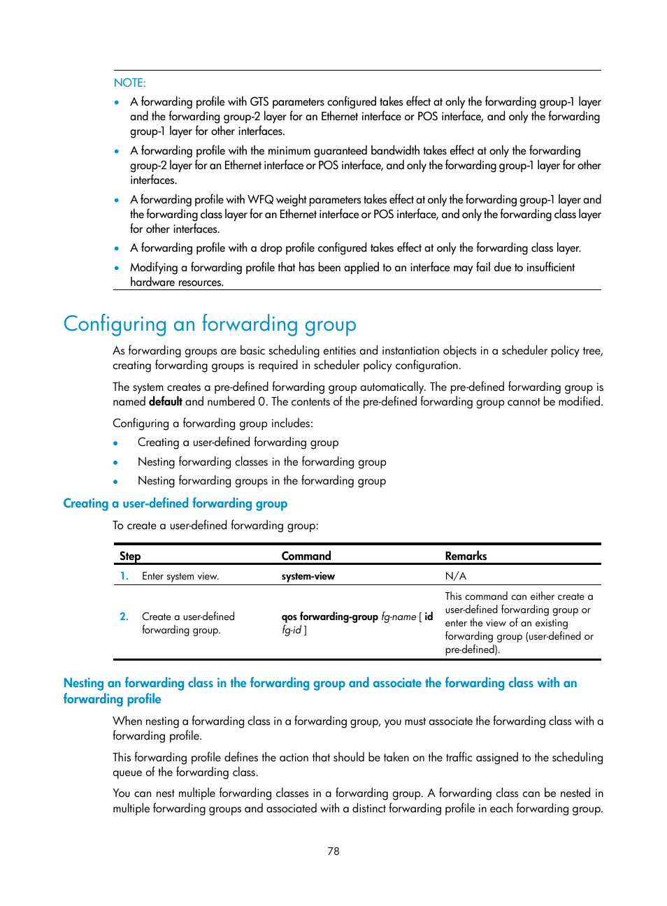 Configuring an forwarding group, Creating a user-defined forwarding group | H3C Technologies H3C SR8800 User Manual | Page 87 / 108