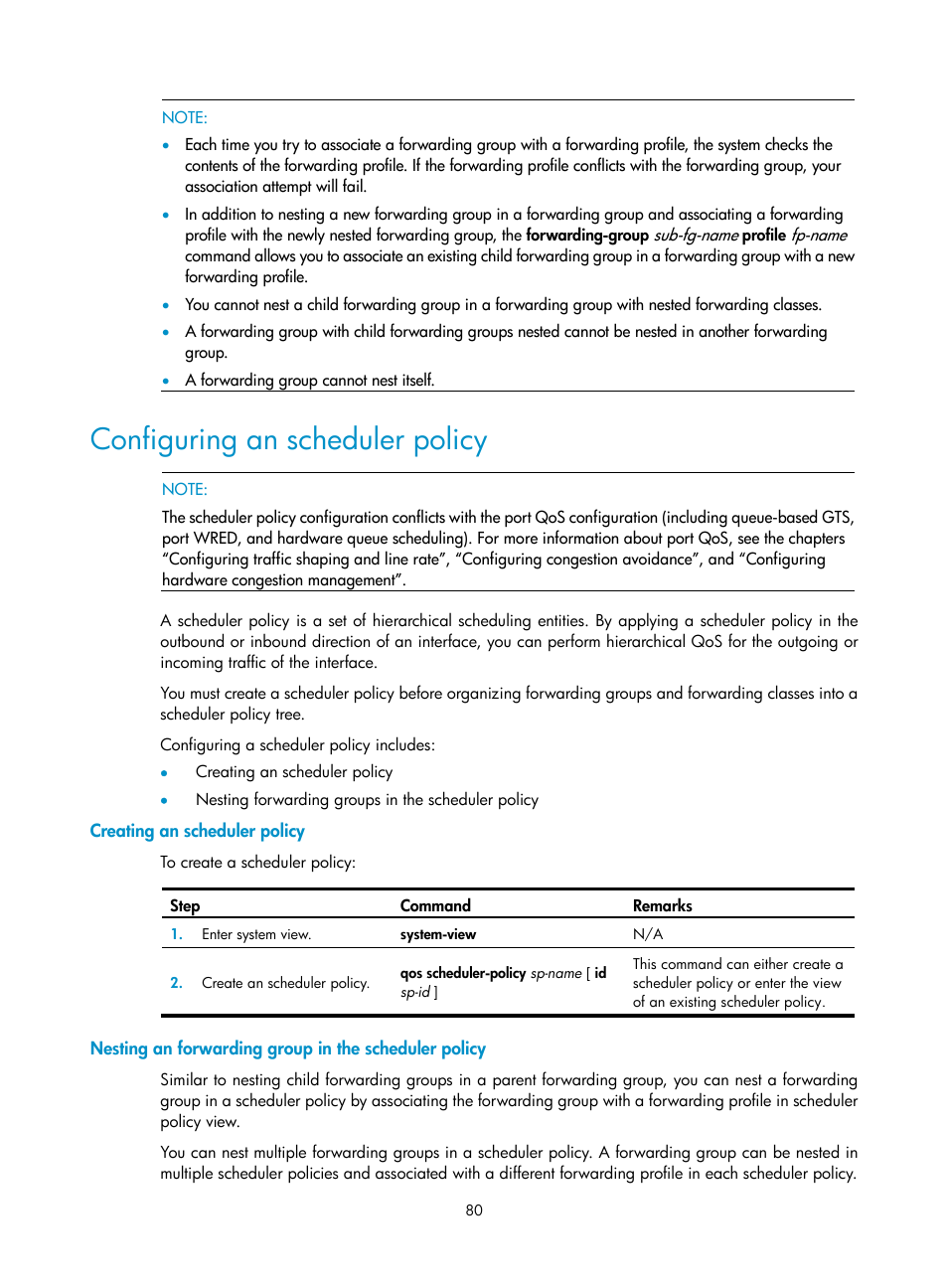 Configuring an scheduler policy, Creating an scheduler policy | H3C Technologies H3C SR8800 User Manual | Page 89 / 108