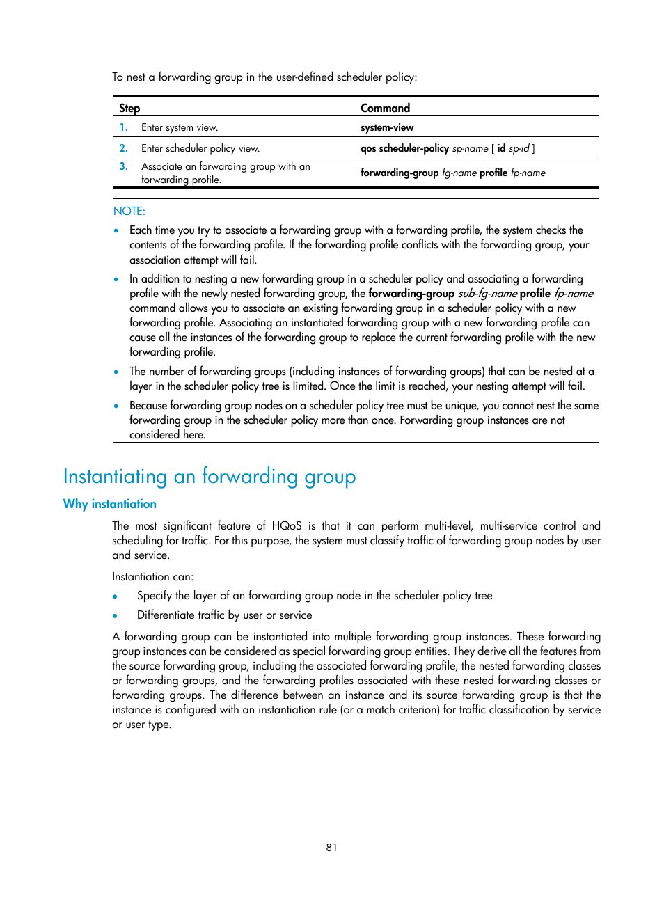 Instantiating an forwarding group, Why instantiation | H3C Technologies H3C SR8800 User Manual | Page 90 / 108