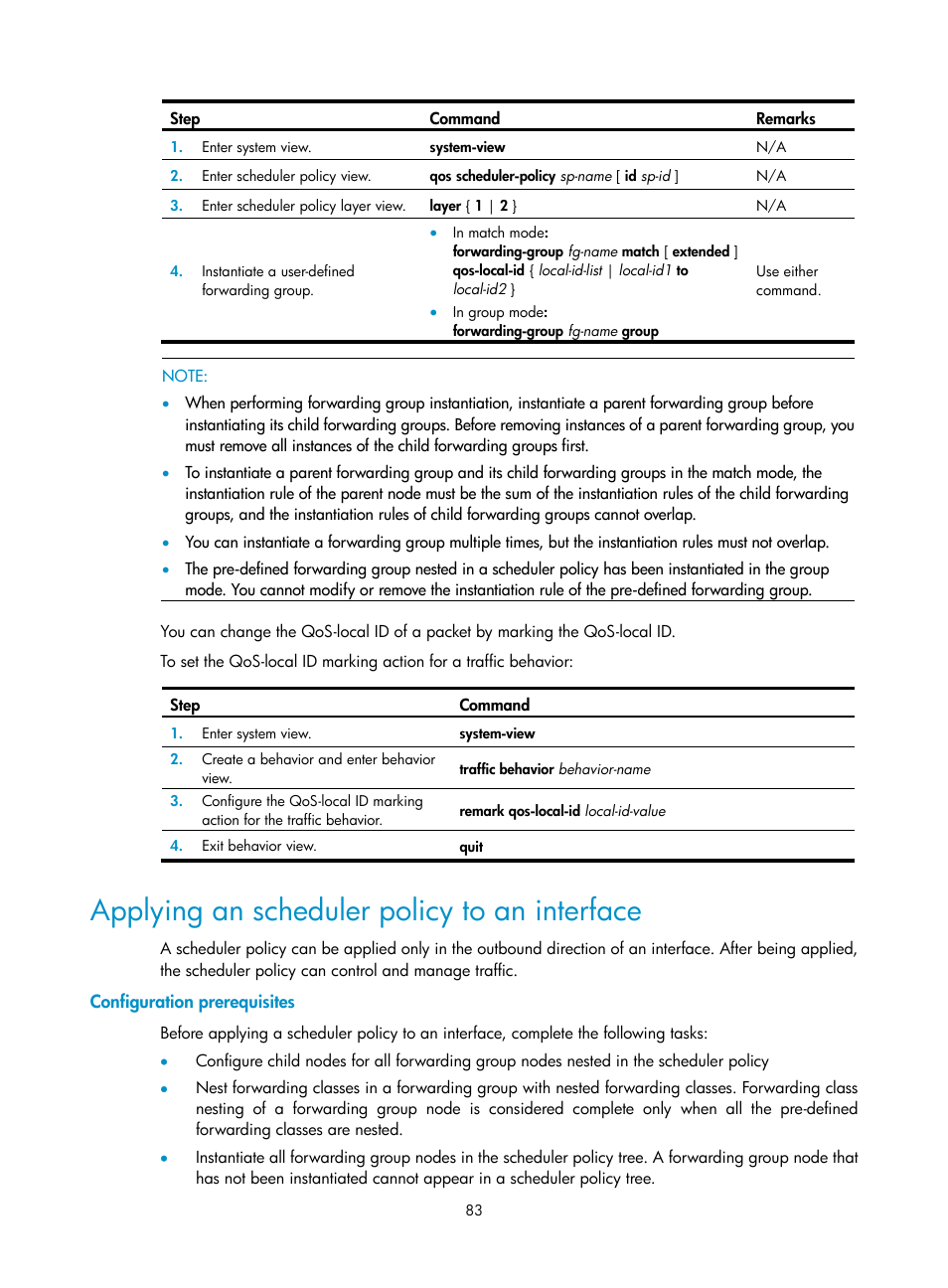 Applying an scheduler policy to an interface, Configuration prerequisites | H3C Technologies H3C SR8800 User Manual | Page 92 / 108