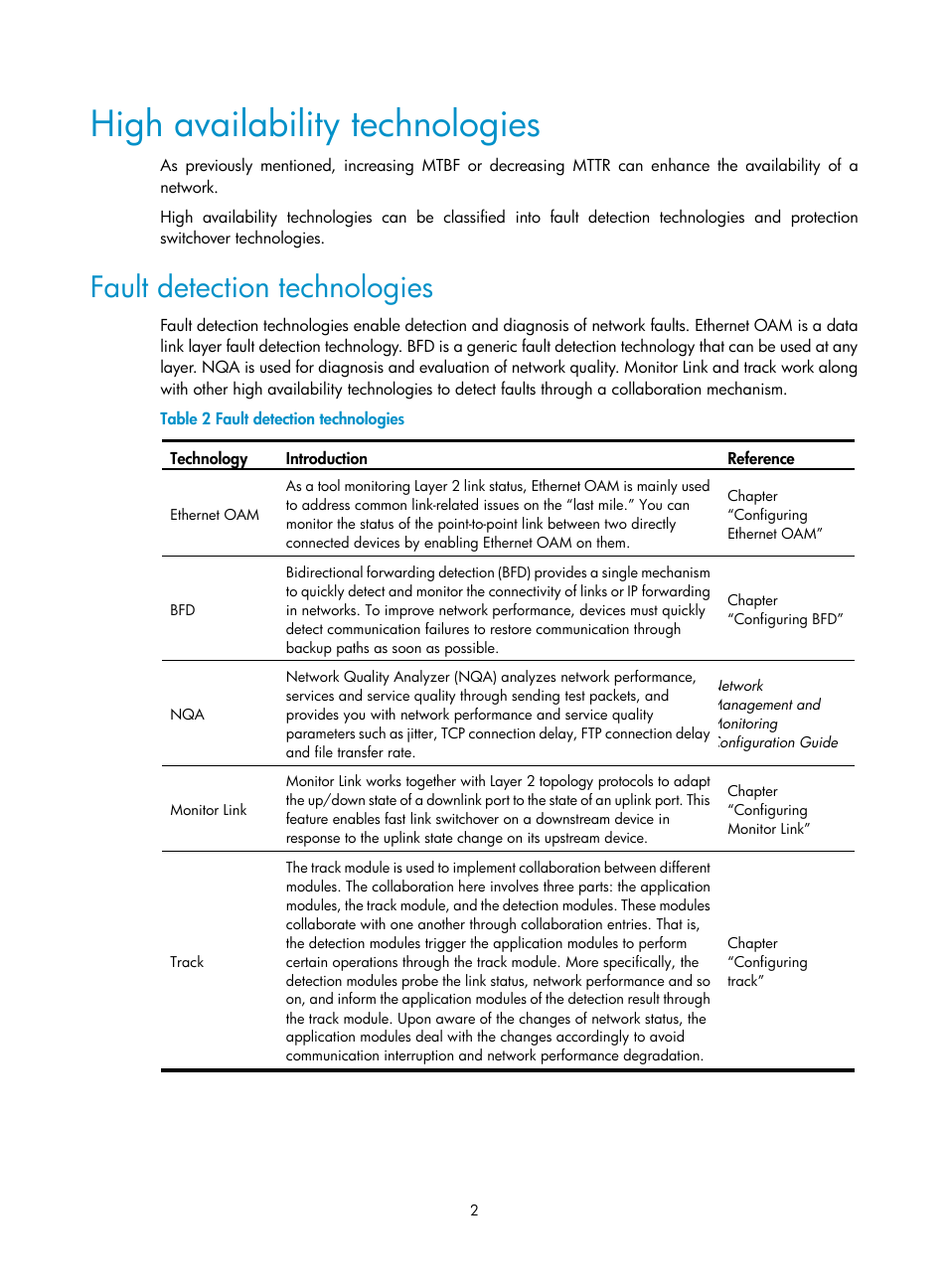 High availability technologies, Fault detection technologies | H3C Technologies H3C SR8800 User Manual | Page 11 / 149