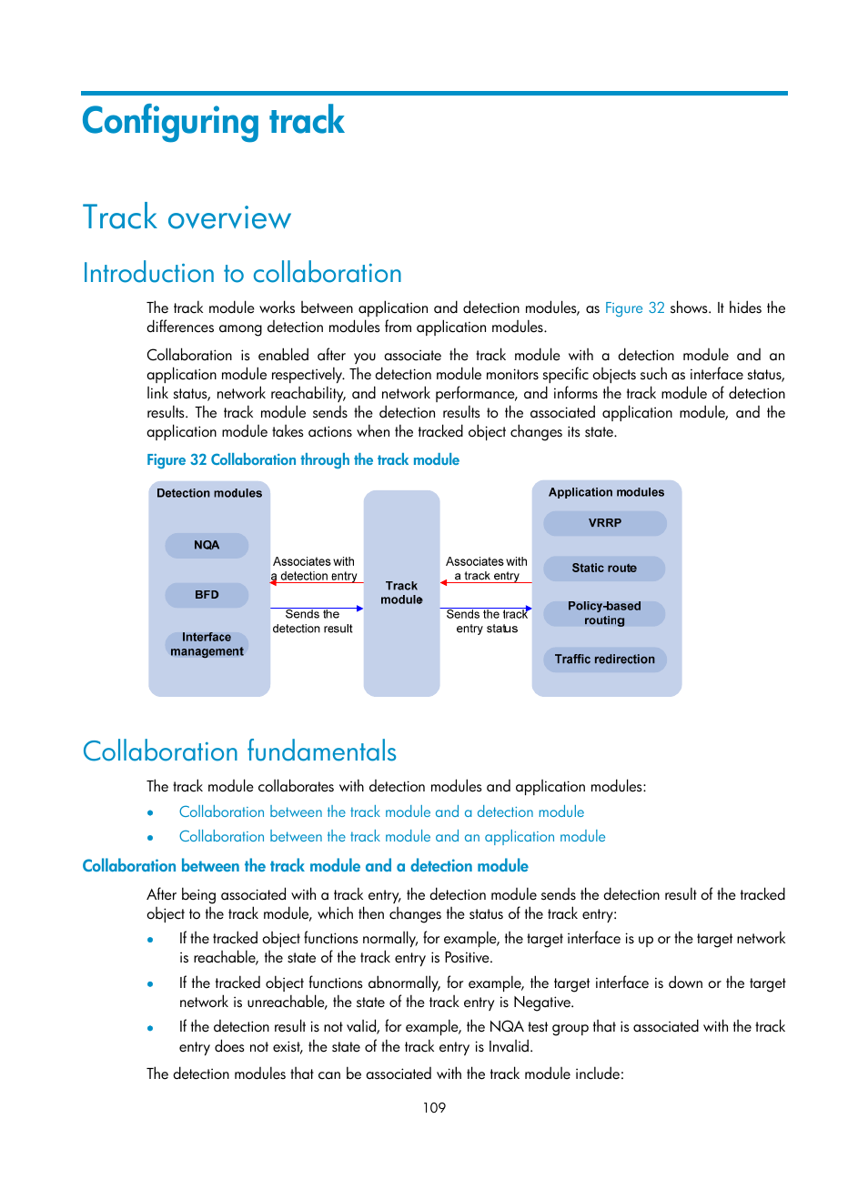 Configuring track, Track overview, Introduction to collaboration | Collaboration fundamentals | H3C Technologies H3C SR8800 User Manual | Page 118 / 149