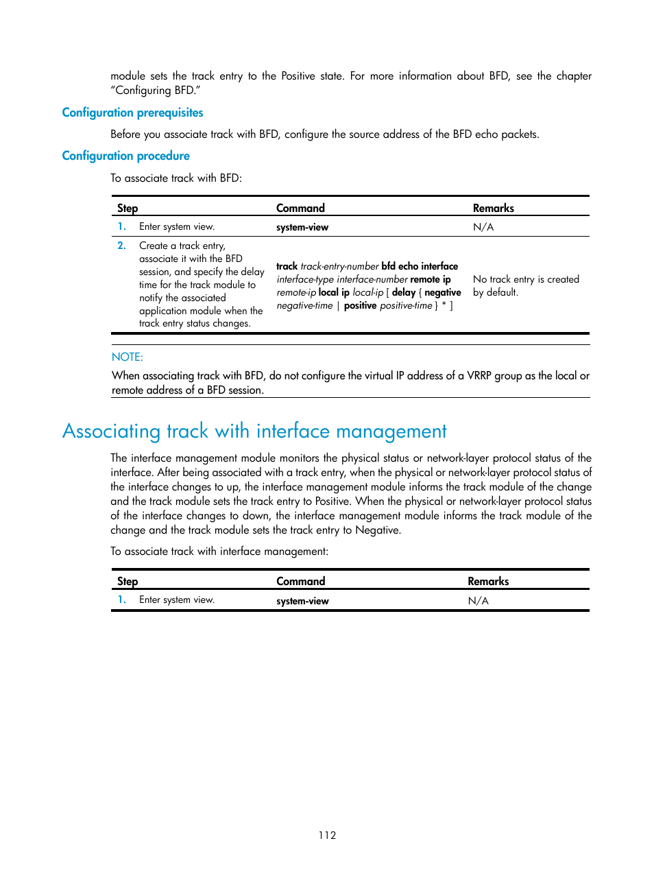 Configuration prerequisites, Configuration procedure, Associating track with interface management | H3C Technologies H3C SR8800 User Manual | Page 121 / 149