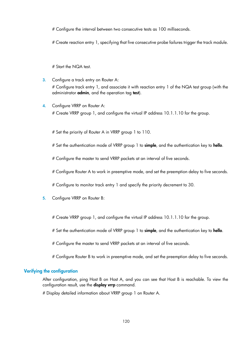 Verifying the configuration | H3C Technologies H3C SR8800 User Manual | Page 129 / 149