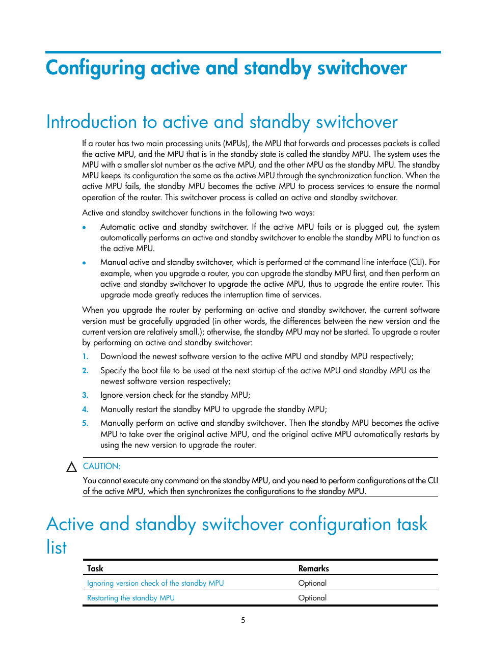 Configuring active and standby switchover, Introduction to active and standby switchover | H3C Technologies H3C SR8800 User Manual | Page 14 / 149