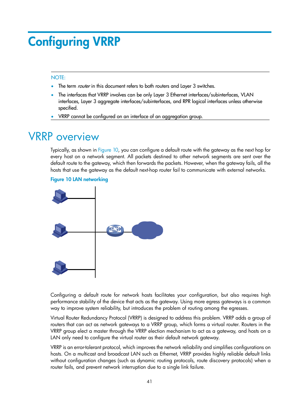 Configuring vrrp, Vrrp overview | H3C Technologies H3C SR8800 User Manual | Page 50 / 149