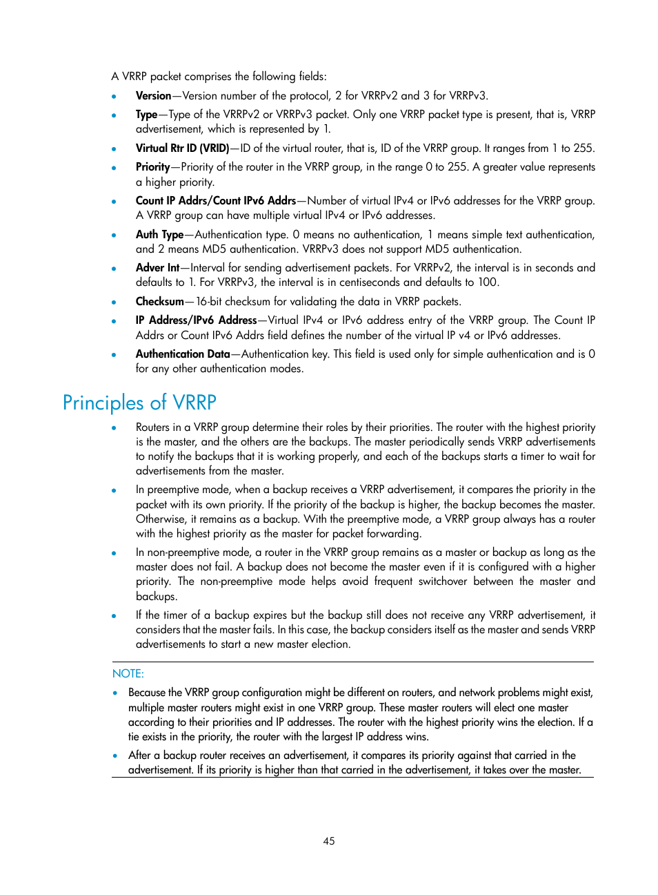 Principles of vrrp | H3C Technologies H3C SR8800 User Manual | Page 54 / 149