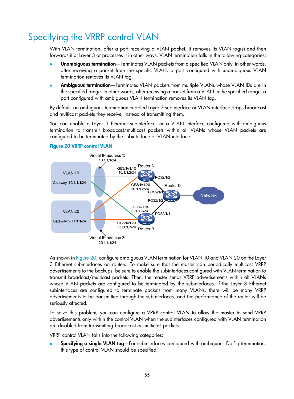 Specifying the vrrp control vlan | H3C Technologies H3C SR8800 User Manual | Page 64 / 149