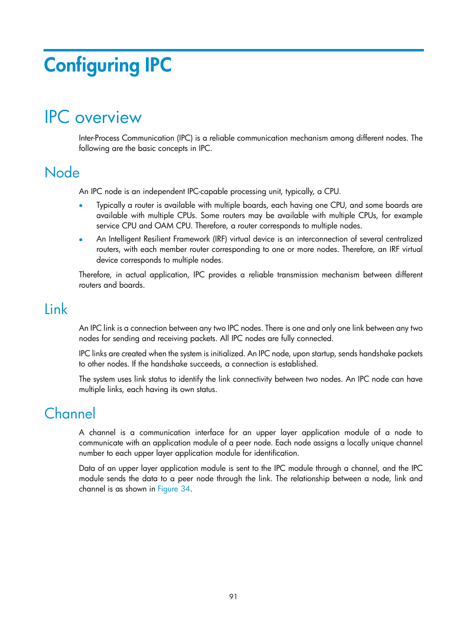 Configuring ipc, Ipc overview, Node | Link, Channel | H3C Technologies H3C SR8800 User Manual | Page 103 / 210