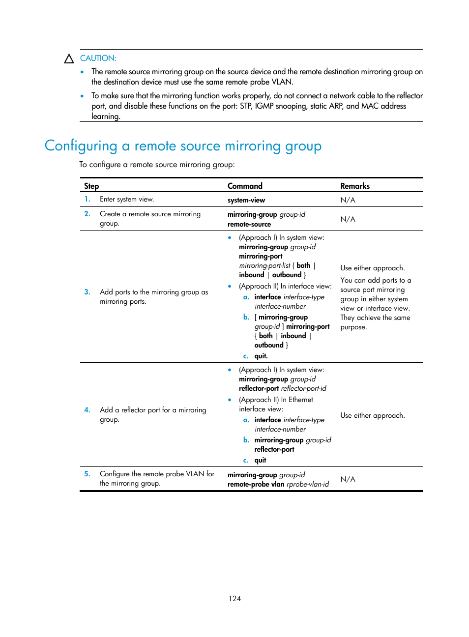 Configuring a remote source mirroring group | H3C Technologies H3C SR8800 User Manual | Page 136 / 210