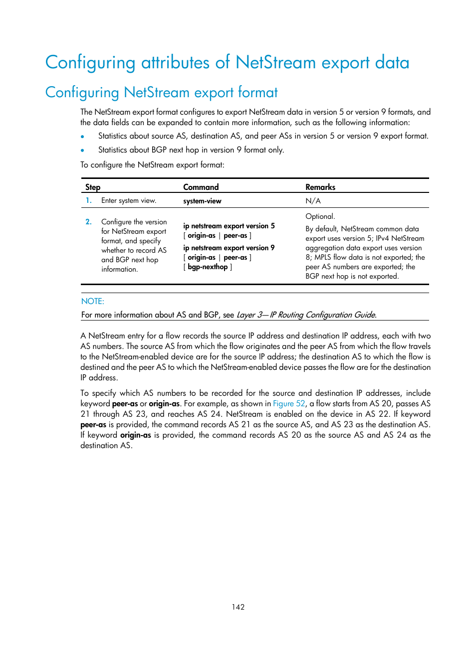 Configuring attributes of netstream export data, Configuring netstream export format | H3C Technologies H3C SR8800 User Manual | Page 154 / 210