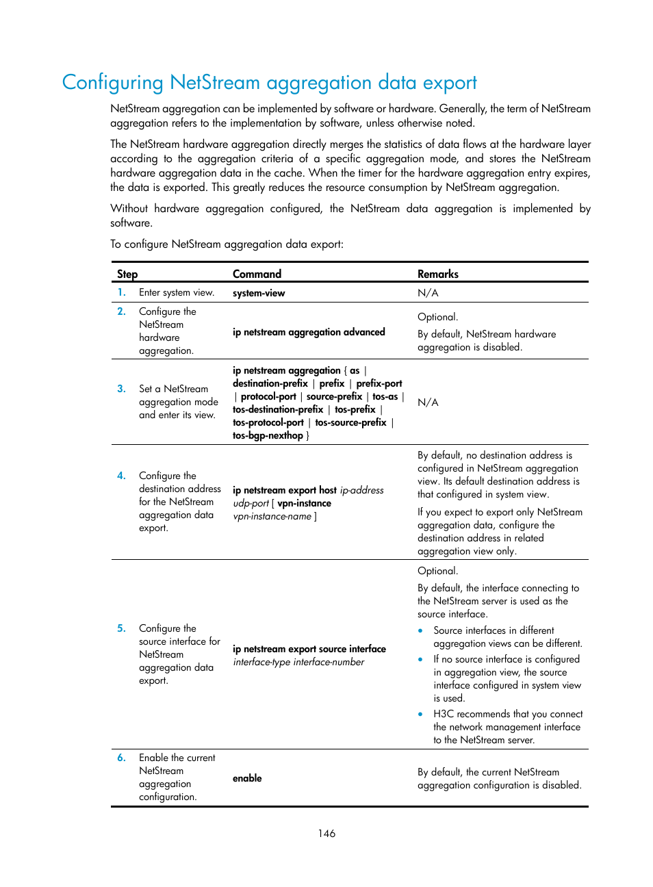 Configuring netstream aggregation data export | H3C Technologies H3C SR8800 User Manual | Page 158 / 210