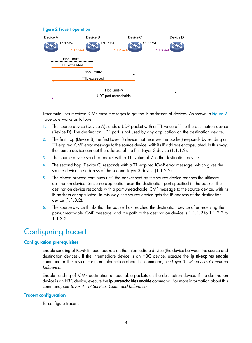 Configuring tracert, Configuration prerequisites, Tracert configuration | H3C Technologies H3C SR8800 User Manual | Page 16 / 210