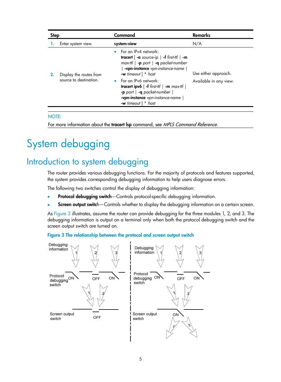 System debugging, Introduction to system debugging | H3C Technologies H3C SR8800 User Manual | Page 17 / 210