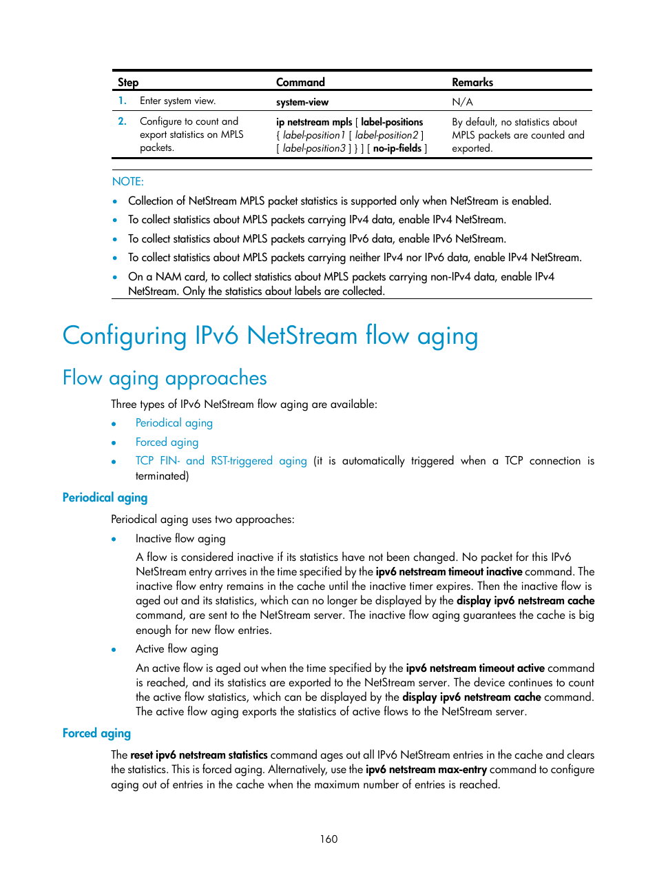 Configuring ipv6 netstream flow aging, Flow aging approaches, Periodical aging | Forced aging | H3C Technologies H3C SR8800 User Manual | Page 172 / 210