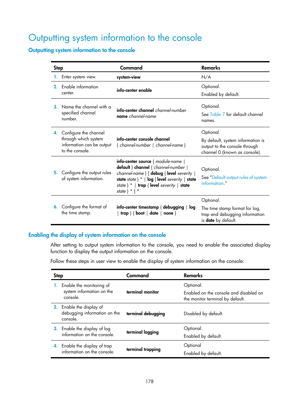 Outputting system information to the console | H3C Technologies H3C SR8800 User Manual | Page 190 / 210