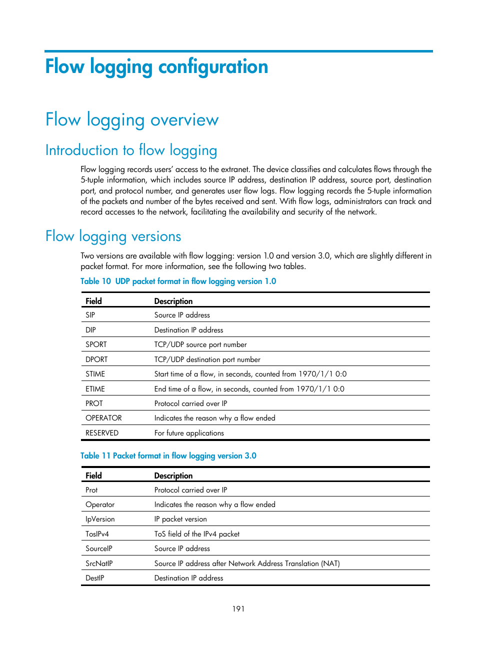 Flow logging configuration, Flow logging overview, Introduction to flow logging | Flow logging versions | H3C Technologies H3C SR8800 User Manual | Page 203 / 210