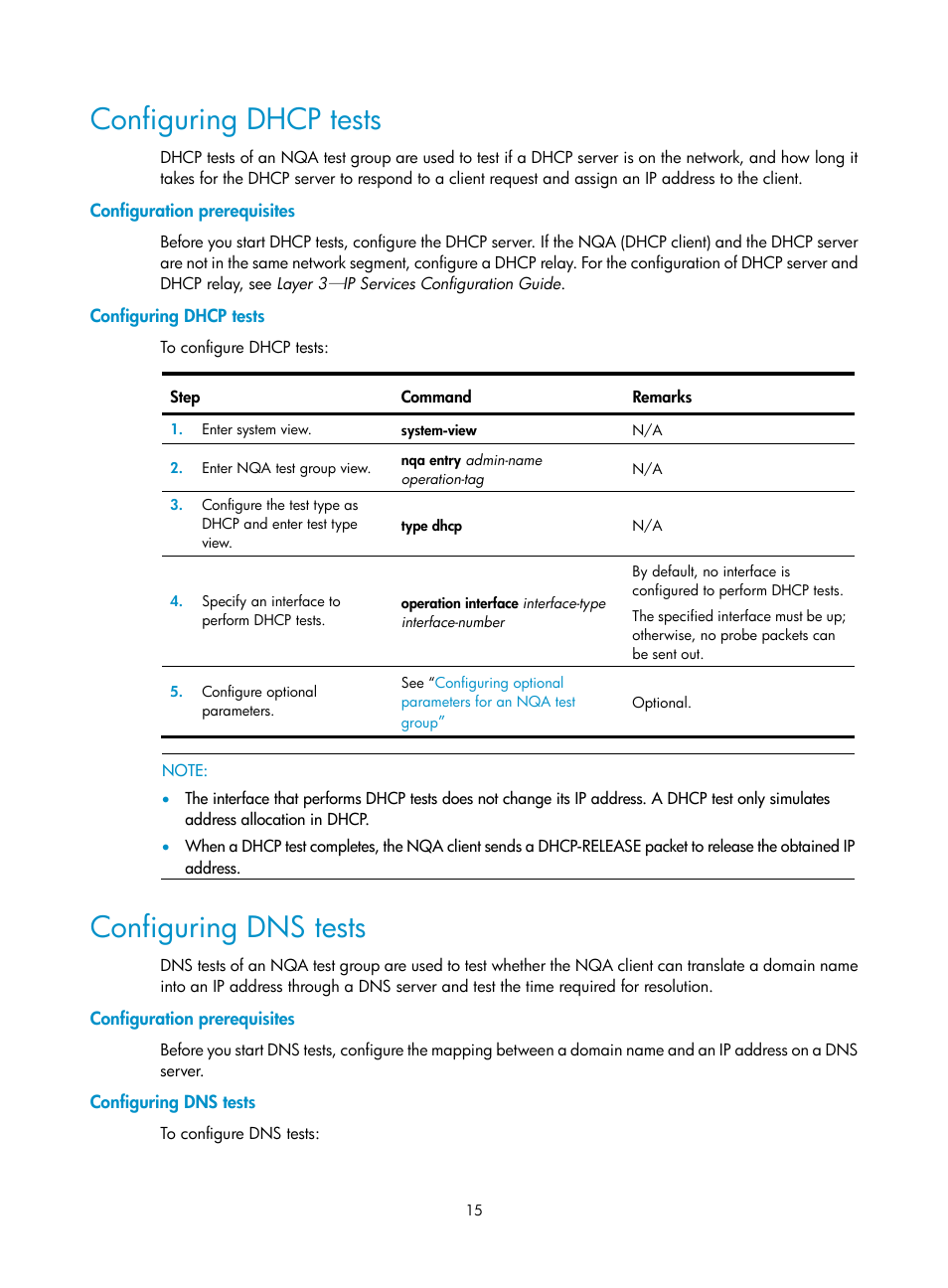 Configuring dhcp tests, Configuration prerequisites, Configuring dns tests | H3C Technologies H3C SR8800 User Manual | Page 27 / 210