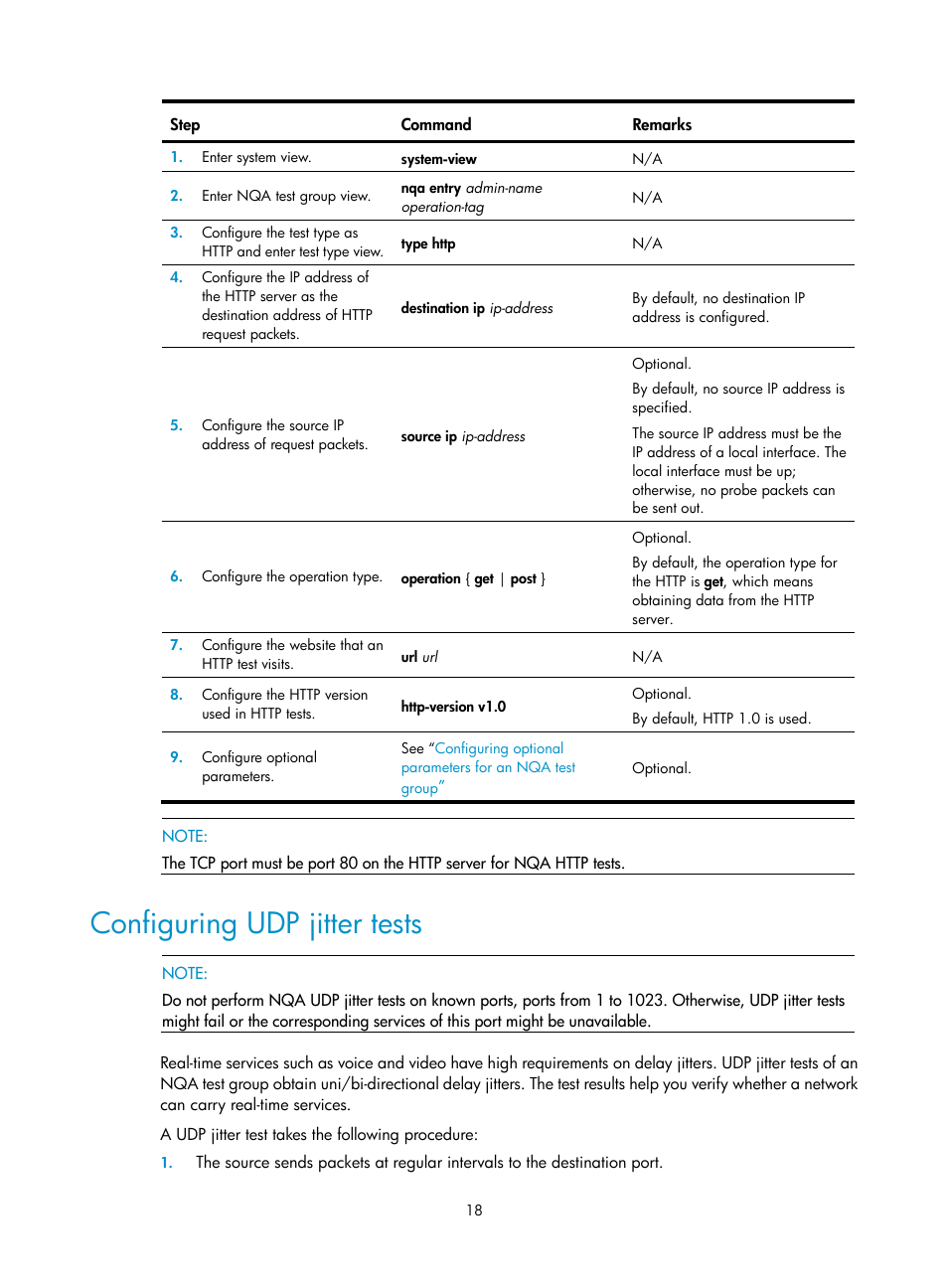 Configuring udp jitter tests | H3C Technologies H3C SR8800 User Manual | Page 30 / 210