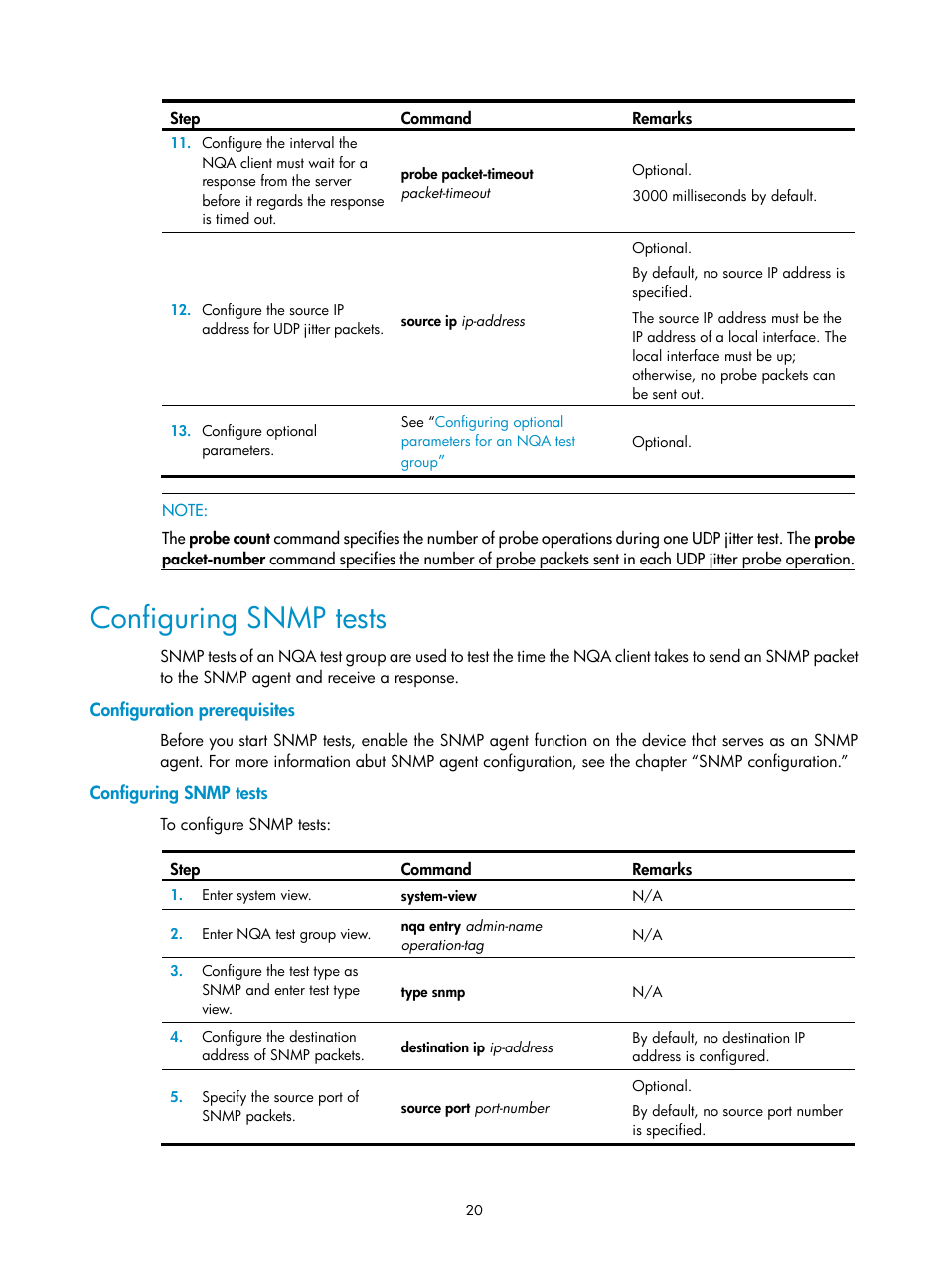 Configuring snmp tests, Configuration prerequisites | H3C Technologies H3C SR8800 User Manual | Page 32 / 210