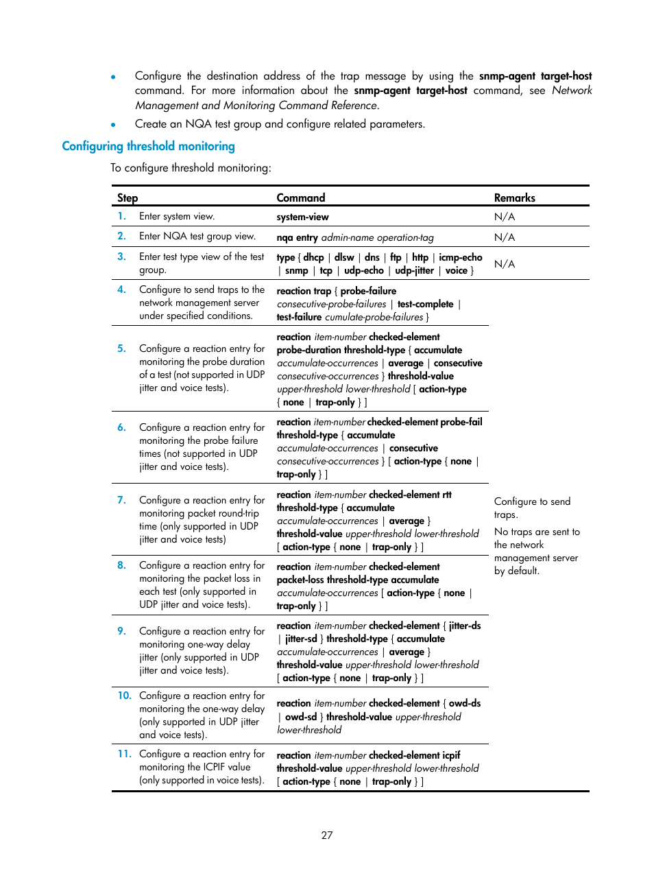 Configuring threshold monitoring | H3C Technologies H3C SR8800 User Manual | Page 39 / 210
