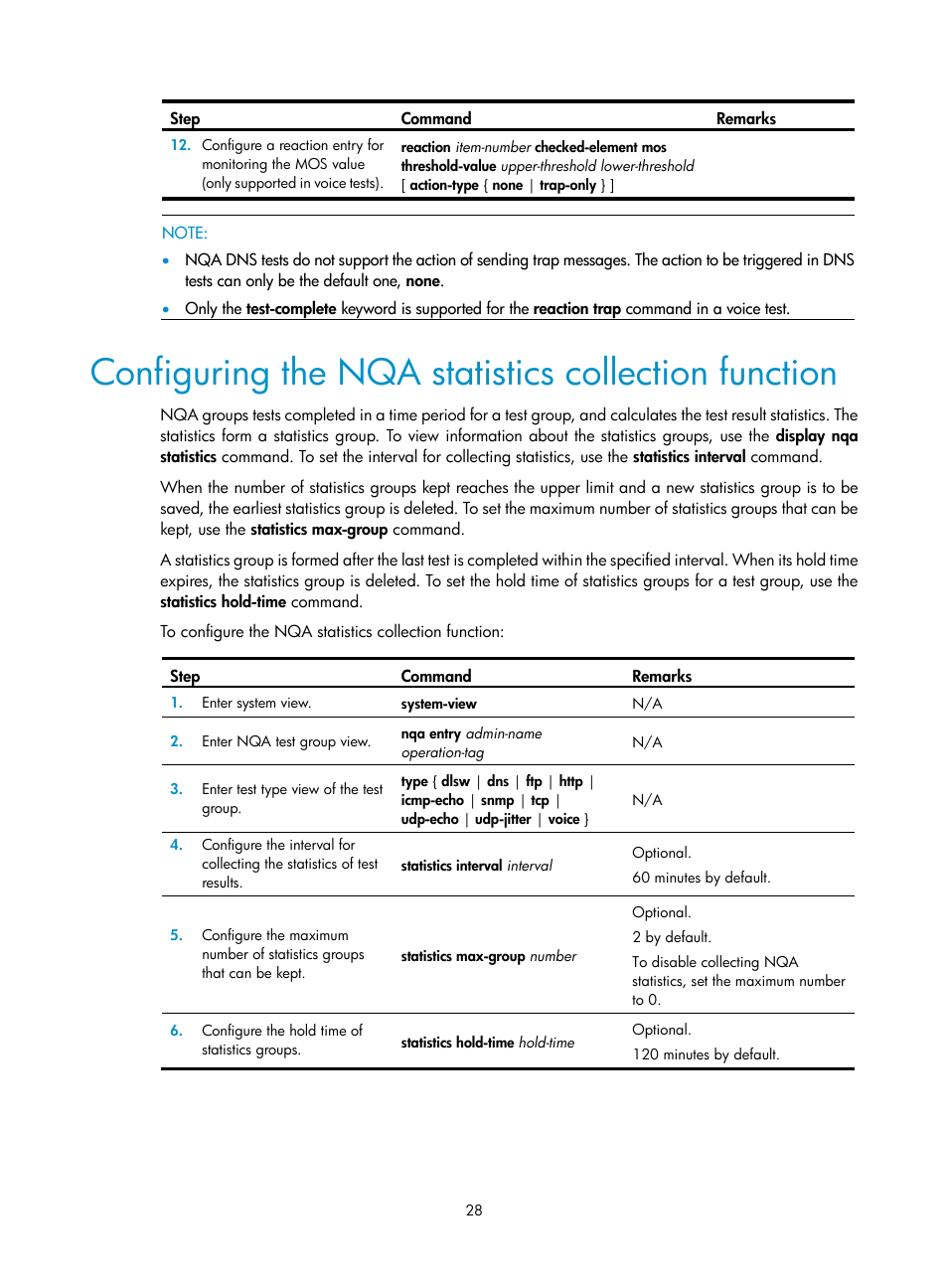 Configuring the nqa statistics collection function | H3C Technologies H3C SR8800 User Manual | Page 40 / 210
