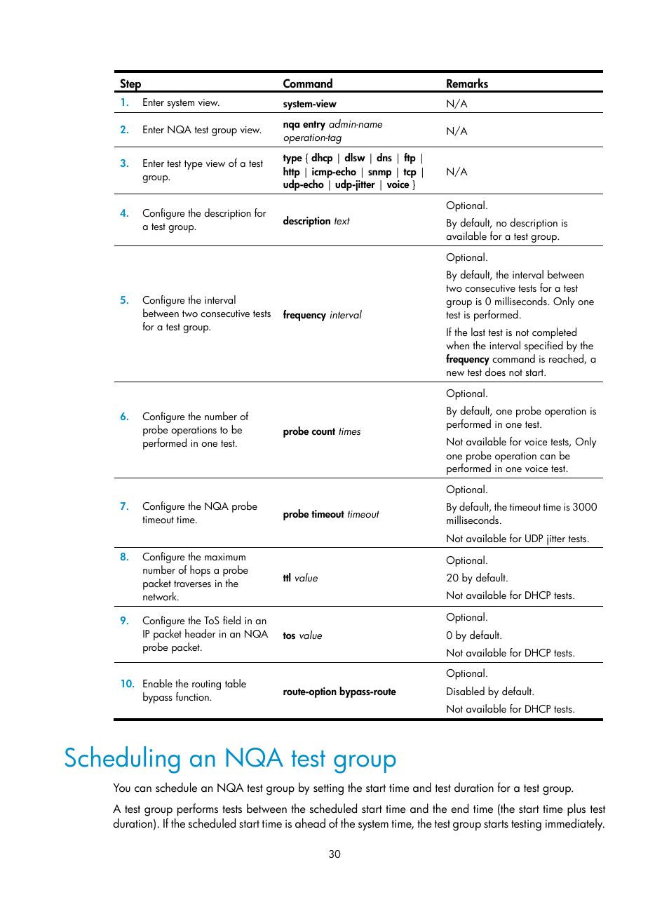 Scheduling an nqa test group | H3C Technologies H3C SR8800 User Manual | Page 42 / 210