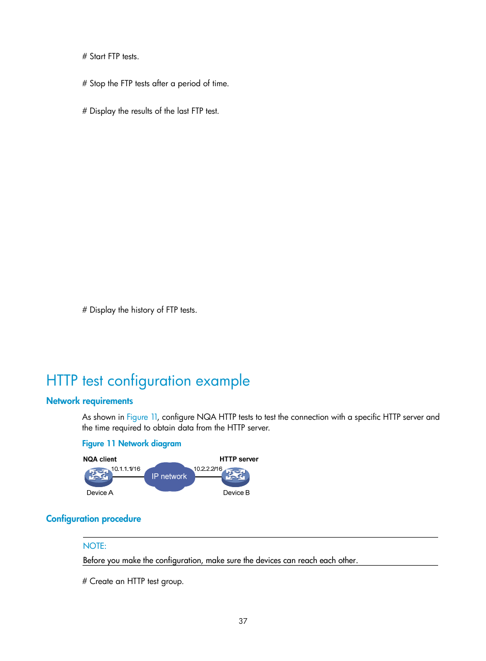 Http test configuration example, Network requirements, Configuration procedure | H3C Technologies H3C SR8800 User Manual | Page 49 / 210
