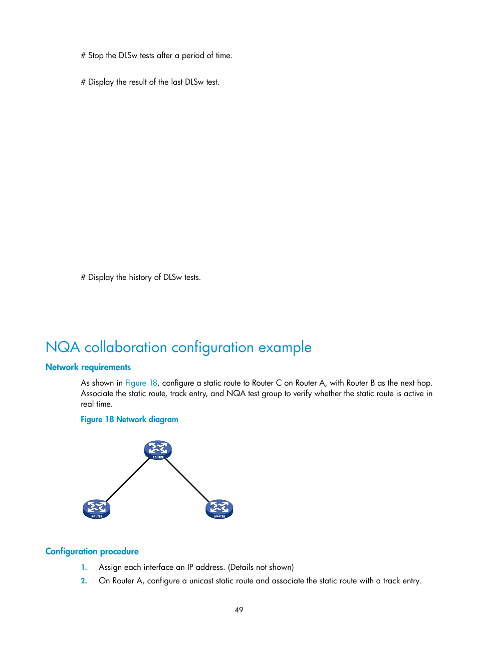 Nqa collaboration configuration example, Network requirements, Configuration procedure | H3C Technologies H3C SR8800 User Manual | Page 61 / 210